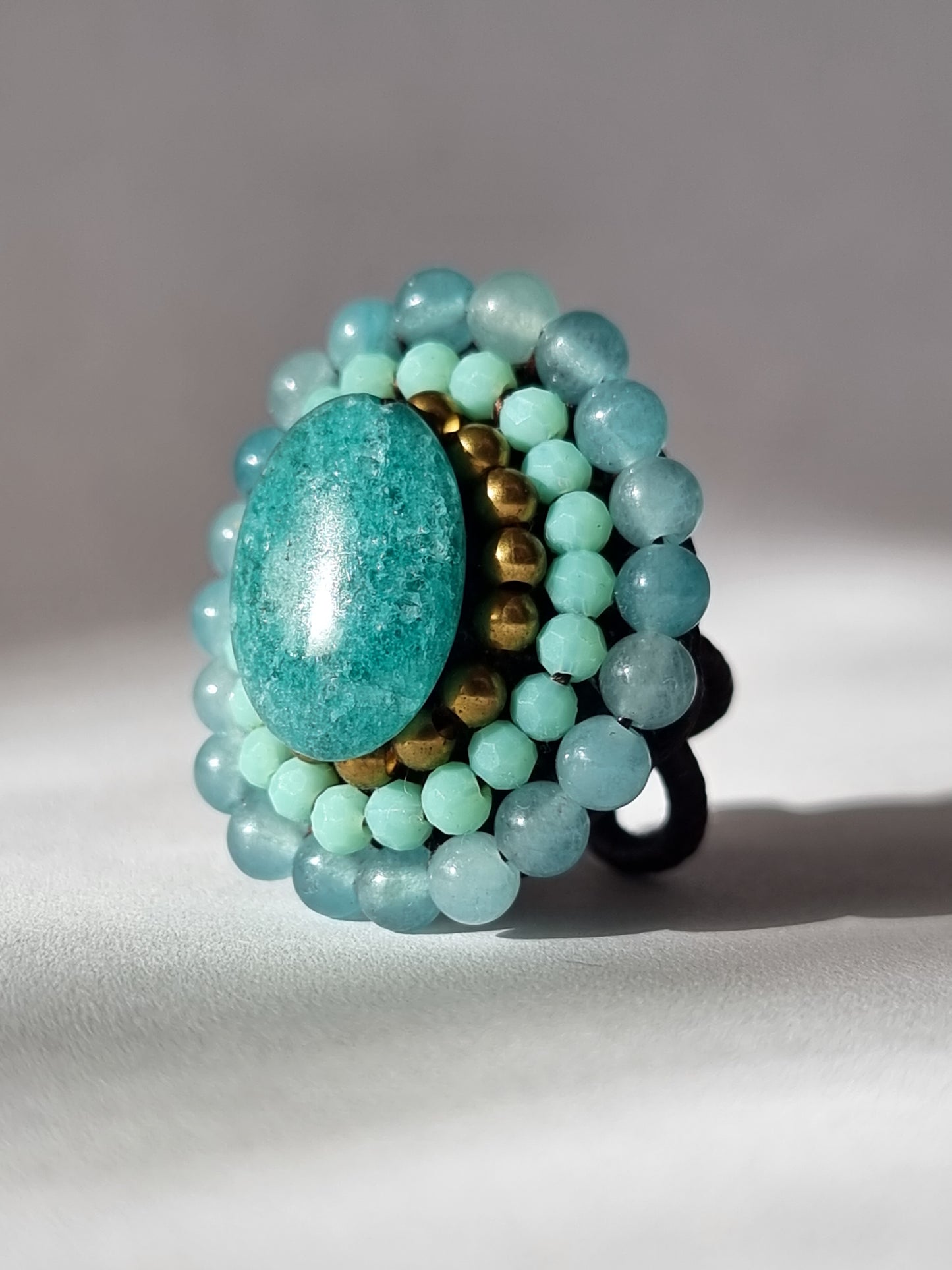 Anello "Fiore di Agata Celeste e Cristalli" Holi
