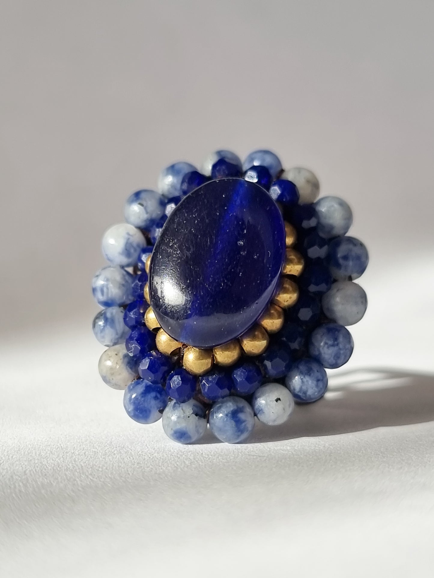 Anello "Fiore di Agata Blu e Cristalli" Holi