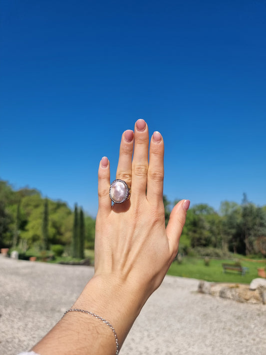 Anello Perla Keshi con Intarsi