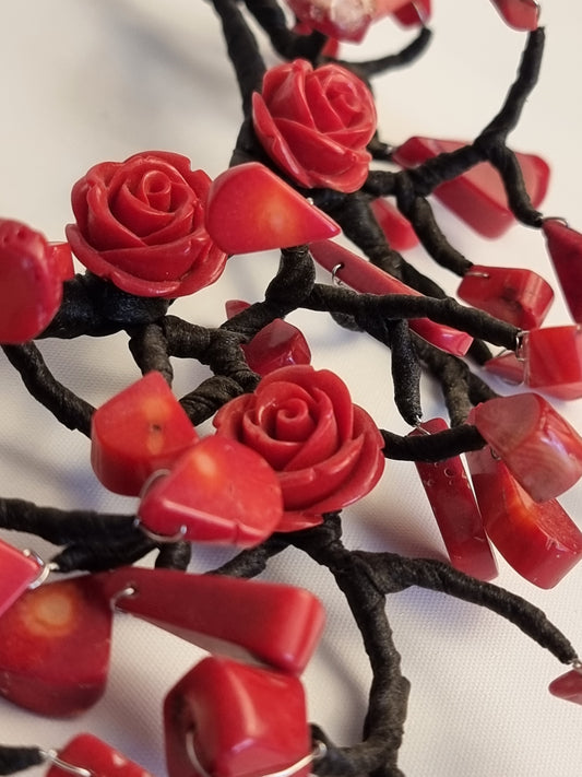 Collana Floreale Rose di Corallo Rosso