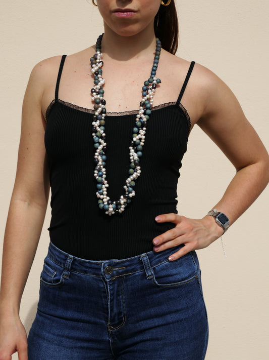 Collana Pietra Lavica e Perle Binche