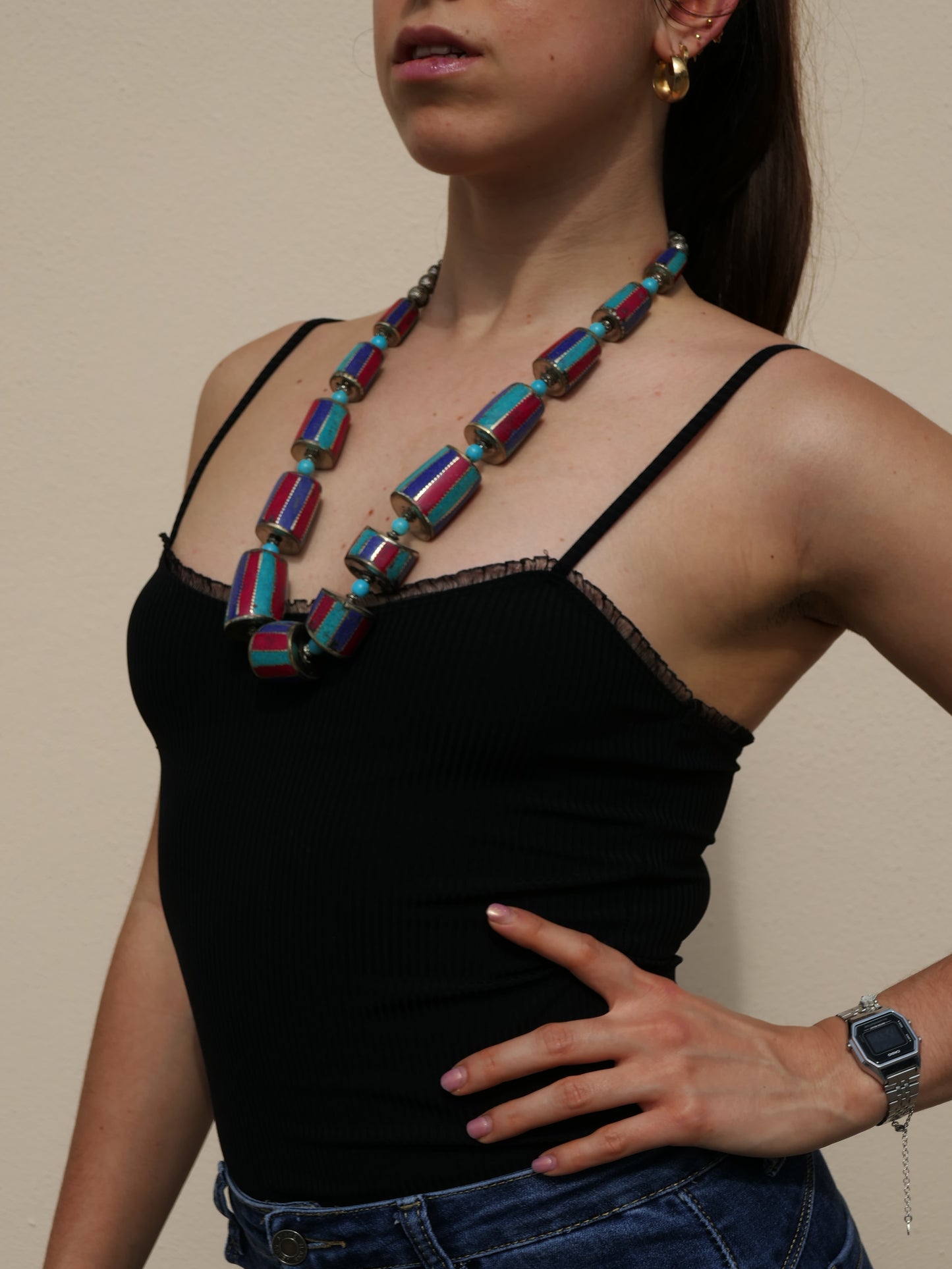 Collana Tibet Argento a Colori Strisce