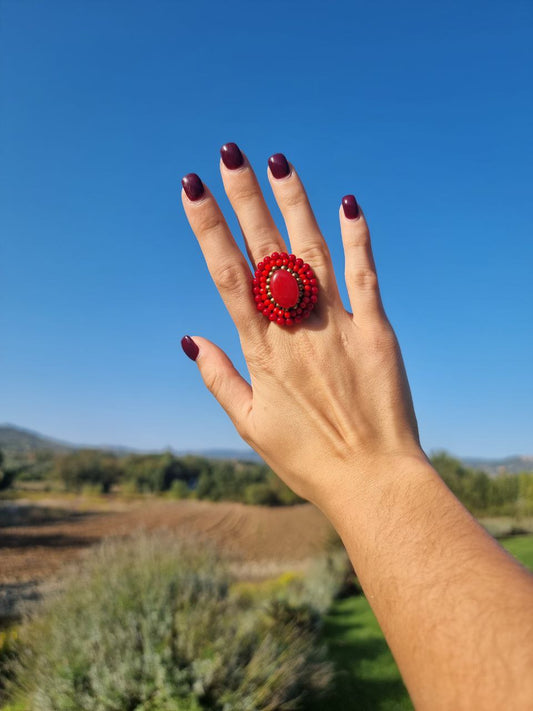 Anello "Fiore di Agata Rossa e Cristalli" Holi