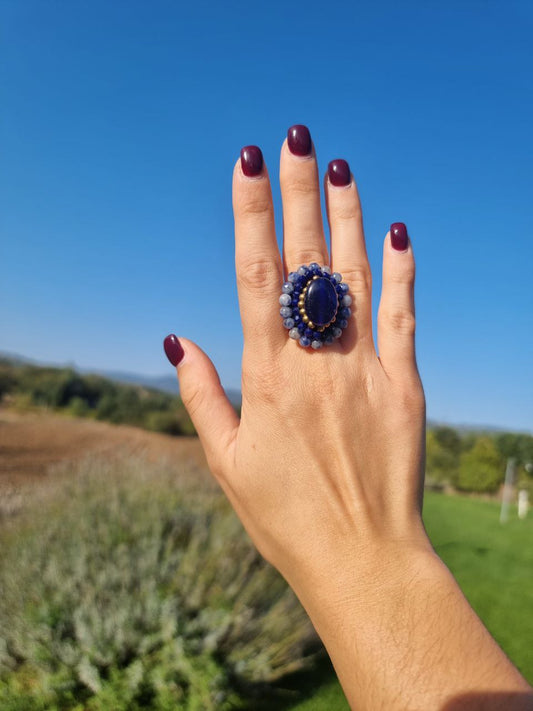 Anello "Fiore di Agata Blu e Cristalli" Holi