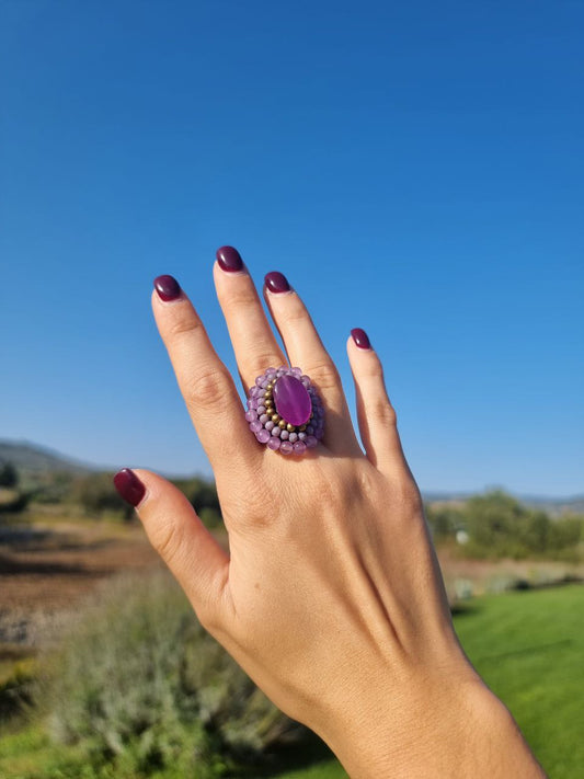 Anello "Fiore di Agata Viola e Cristalli" Holi