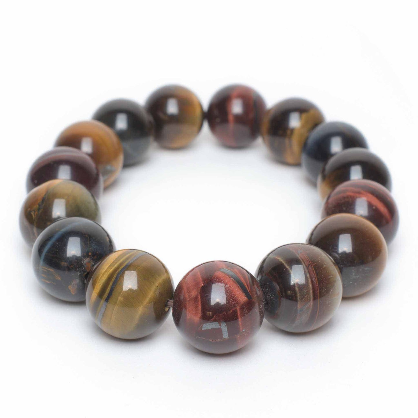 Bracciale occhio di gatto, occhio di falco e occhio di tigre,. Taglio sfera diametro 15 mm. Elastico.