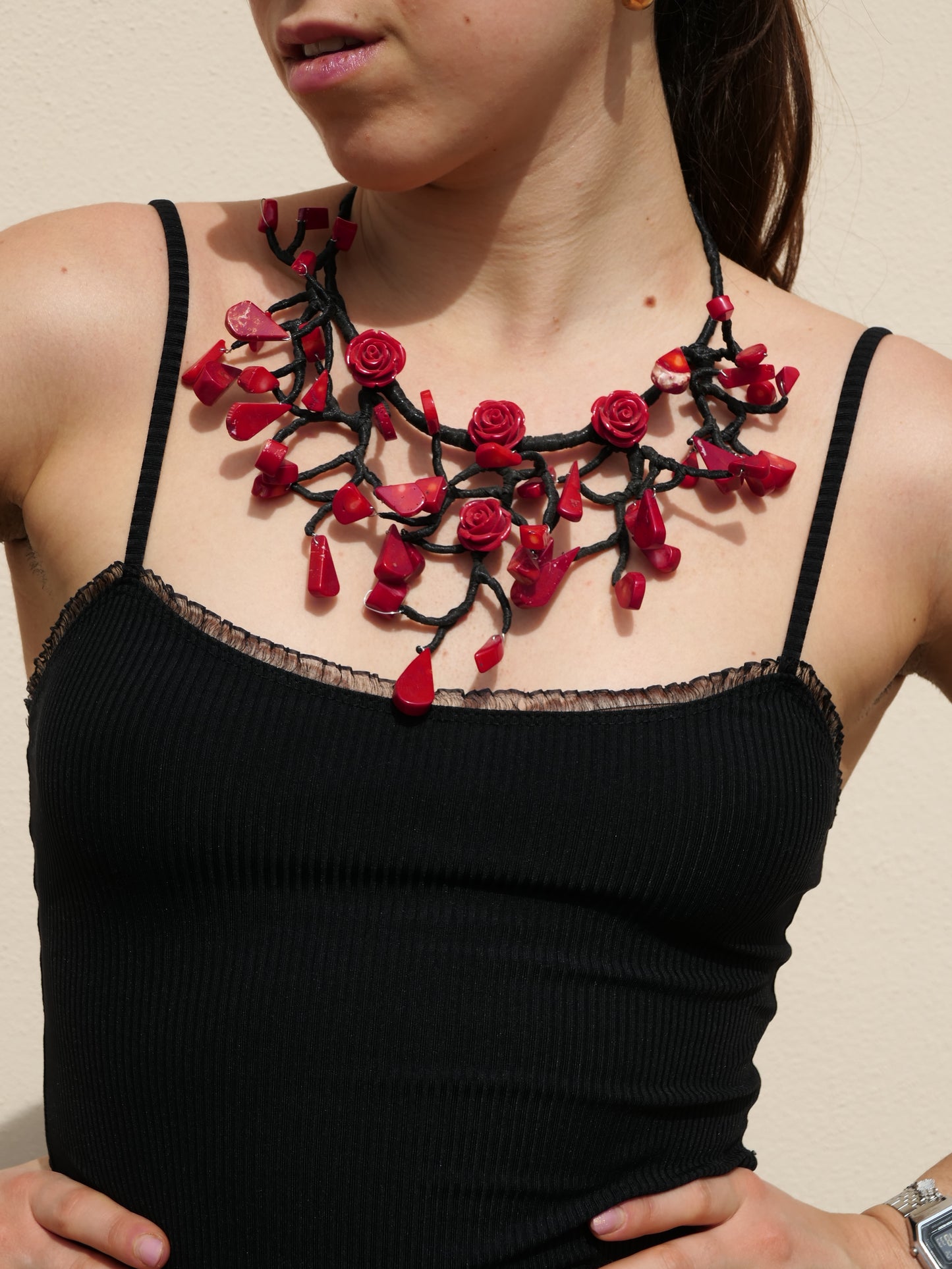 Collana Floreale Rose di Corallo Rosso