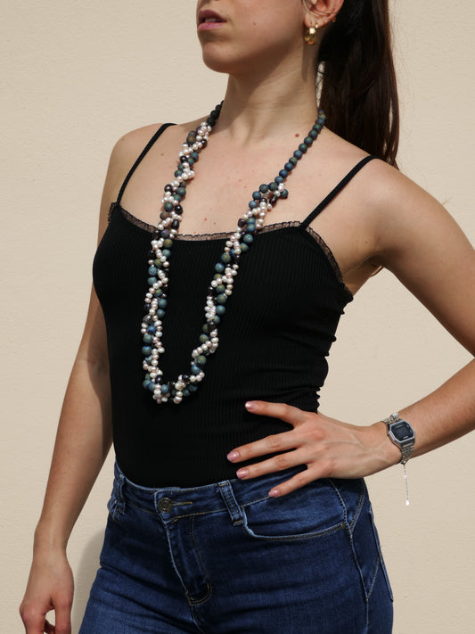 Collana Pietra Lavica e Perle Binche
